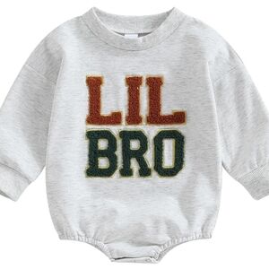 Infant Baby Boy Fall Sweatshirt Jumpsuit Fuzzy Letter Embroidery ' Lil Bro '